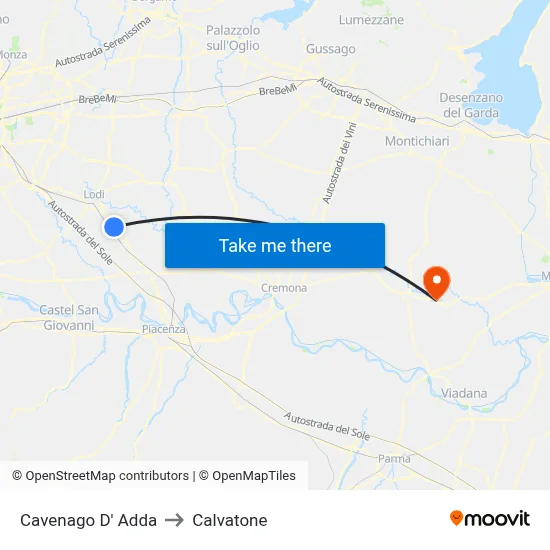 Cavenago D' Adda to Calvatone map