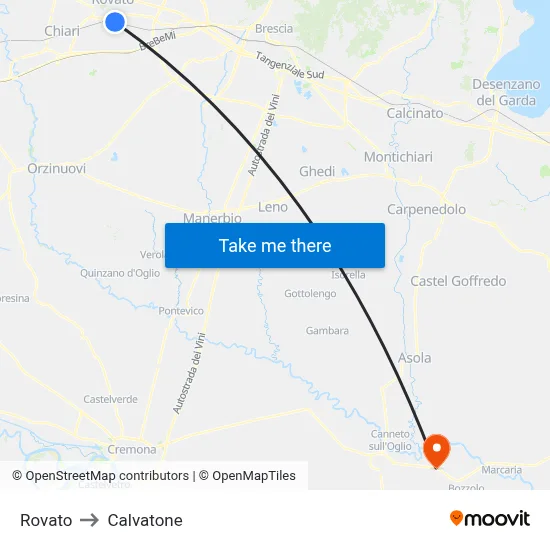 Rovato to Calvatone map