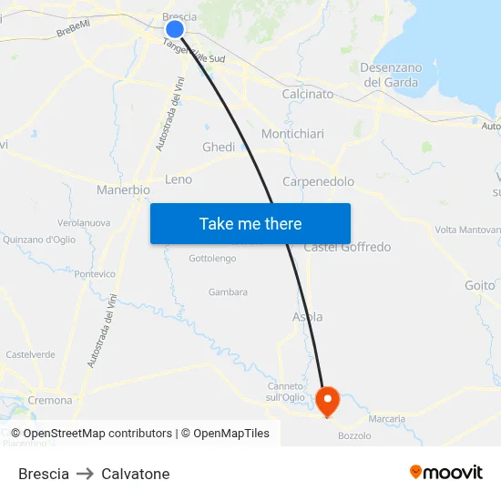 Brescia to Calvatone map