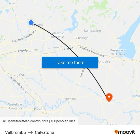 Valbrembo to Calvatone map