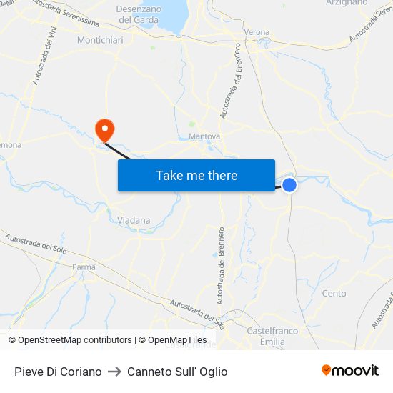 Pieve Di Coriano to Canneto Sull' Oglio map