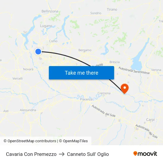 Cavaria Con Premezzo to Canneto Sull' Oglio map