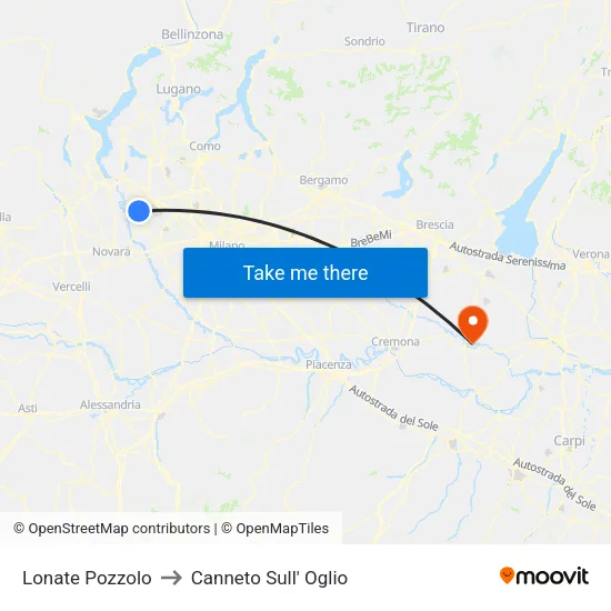 Lonate Pozzolo to Canneto Sull' Oglio map