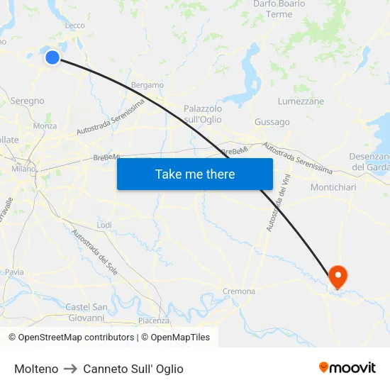 Molteno to Canneto Sull' Oglio map