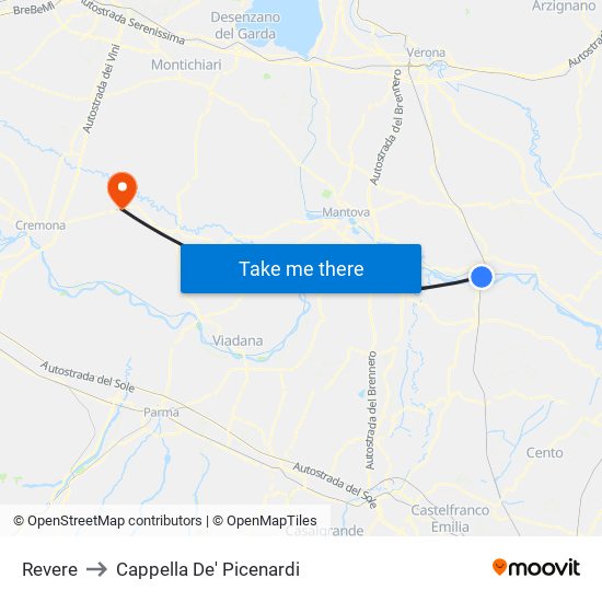 Revere to Cappella De' Picenardi map