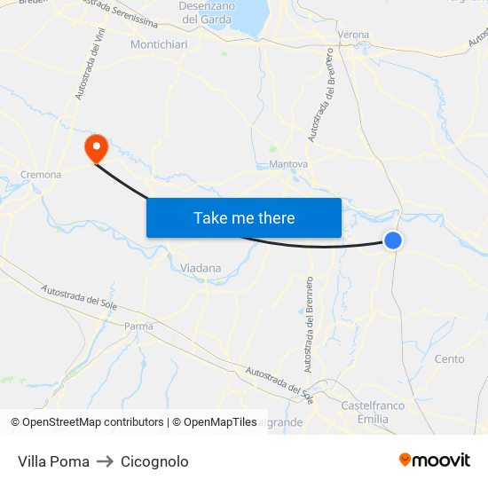 Villa Poma to Cicognolo map