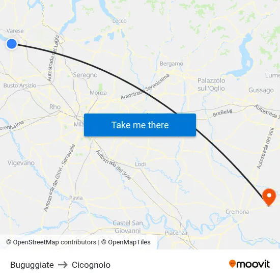 Buguggiate to Cicognolo map