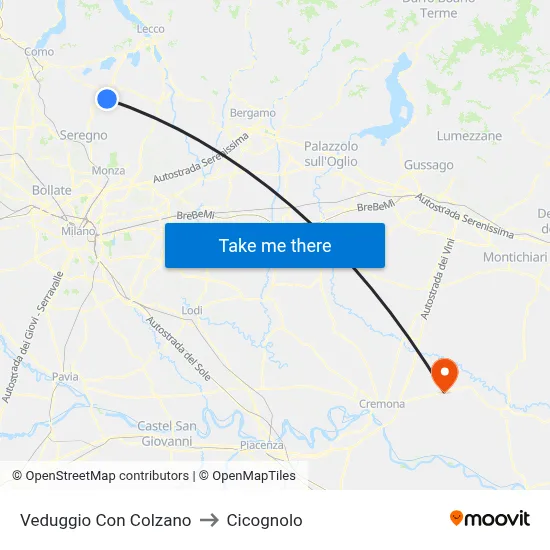 Veduggio con Colzano to Cicognolo map