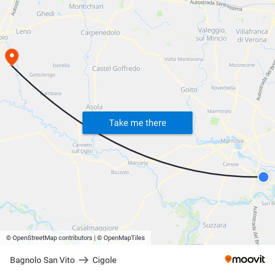Bagnolo San Vito to Cigole map