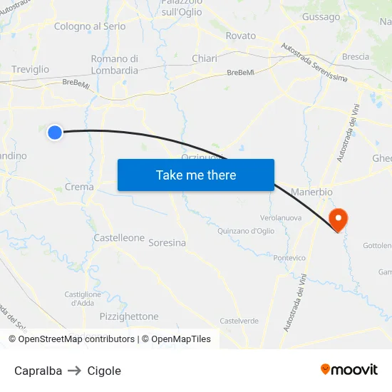 Capralba to Cigole map