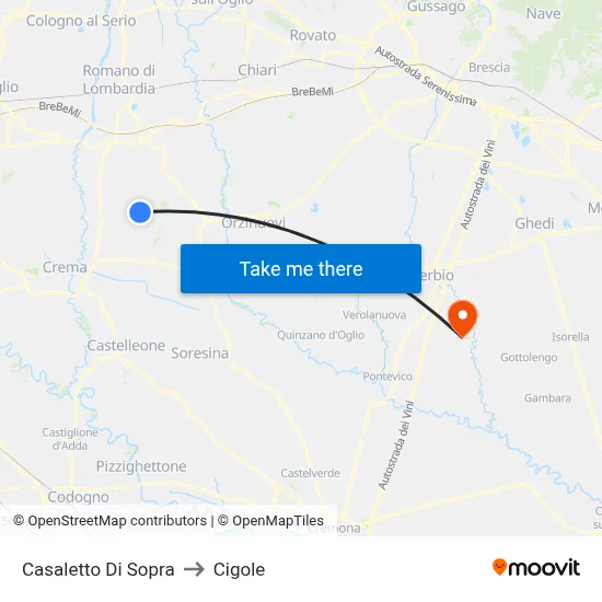 Casaletto di Sopra to Cigole map