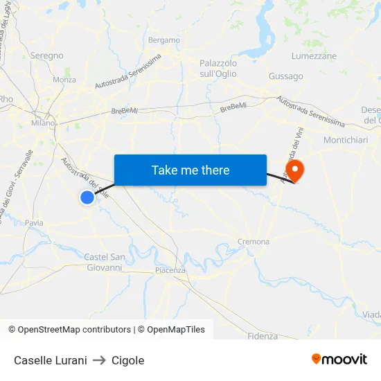 Caselle Lurani to Cigole map