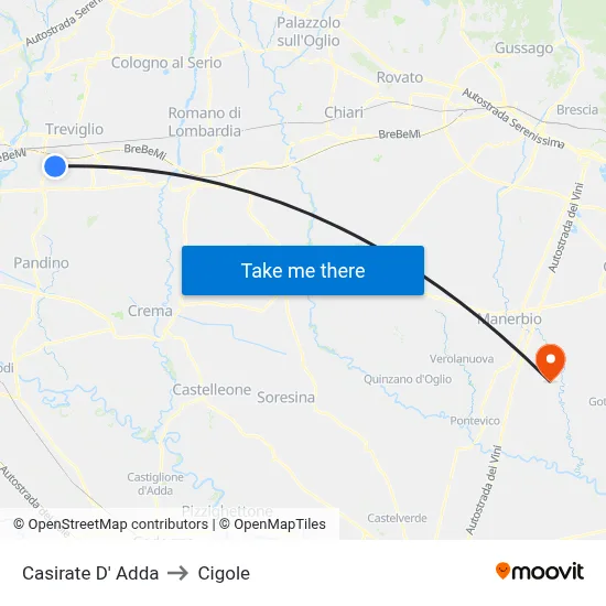 Casirate d'Adda to Cigole map