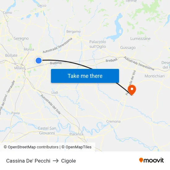 Cassina De' Pecchi to Cigole map