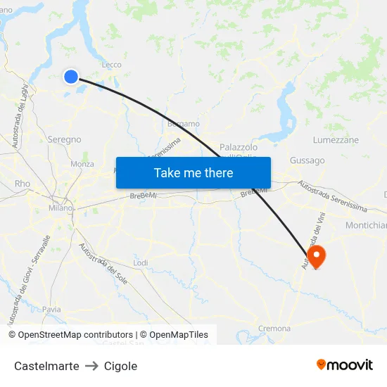 Castelmarte to Cigole map