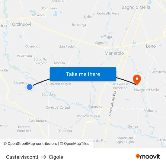 Castelvisconti to Cigole map