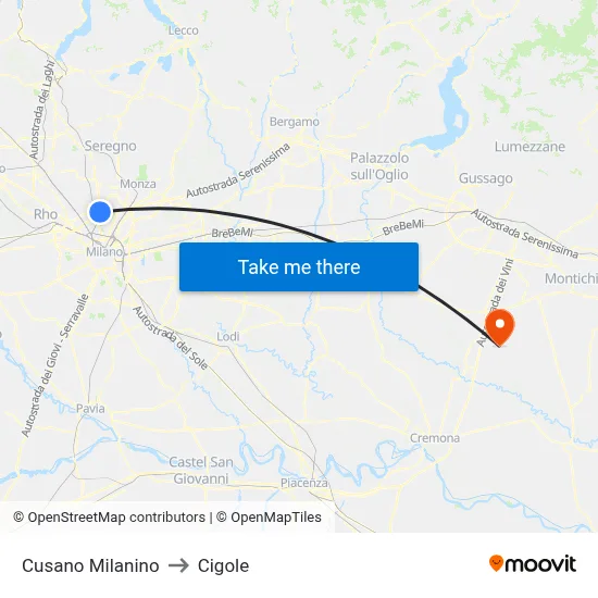 Cusano Milanino to Cigole map