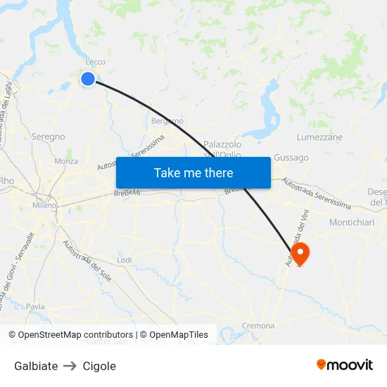 Galbiate to Cigole map