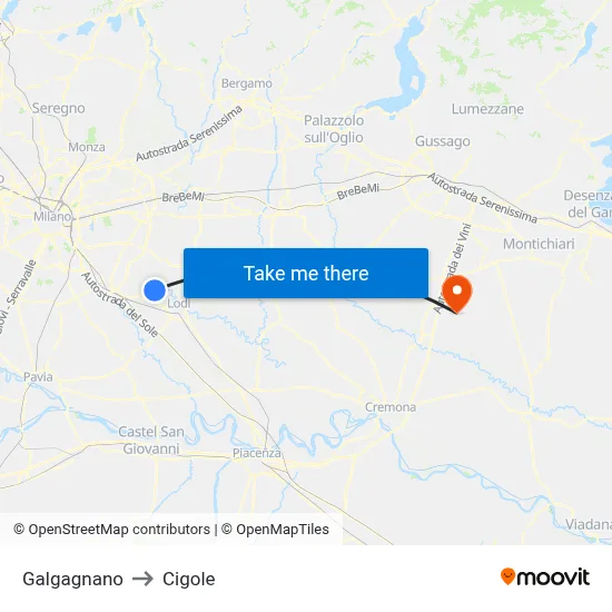 Galgagnano to Cigole map