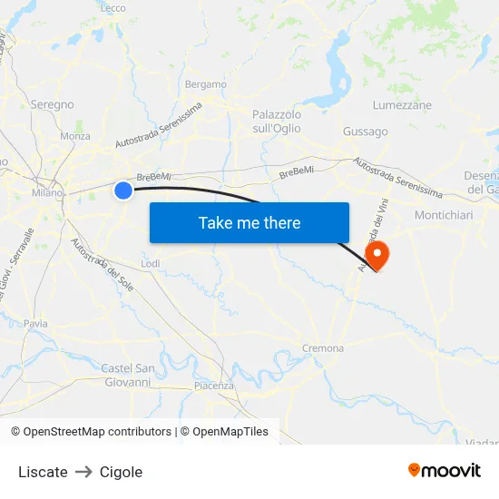 Liscate to Cigole map