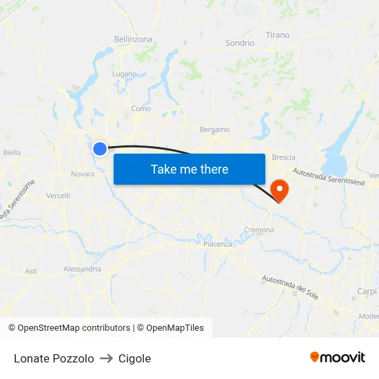 Lonate Pozzolo to Cigole map