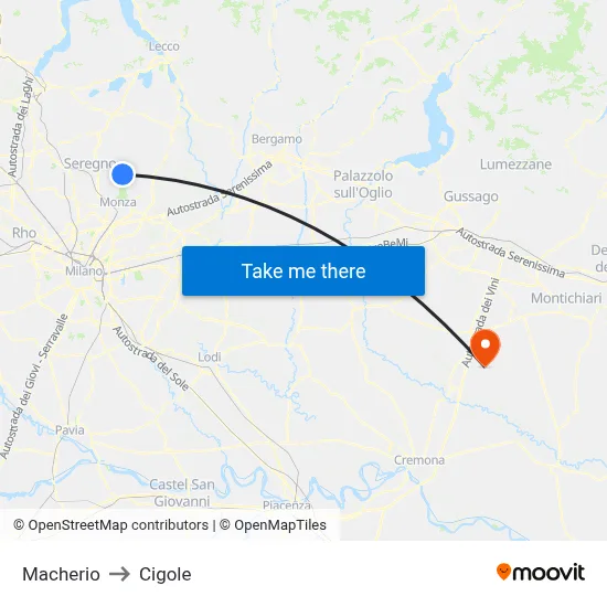 Macherio to Cigole map