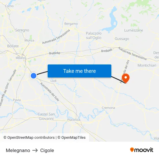Melegnano to Cigole map