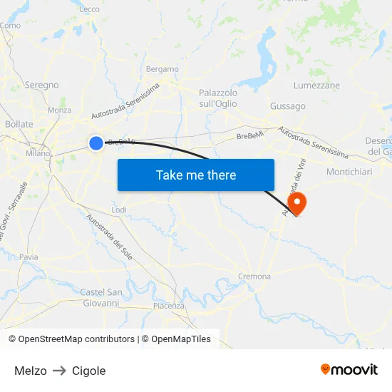 Melzo to Cigole map