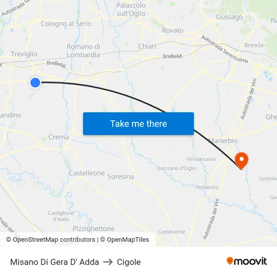 Misano di Gera d'Adda to Cigole map