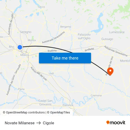 Novate Milanese to Cigole map