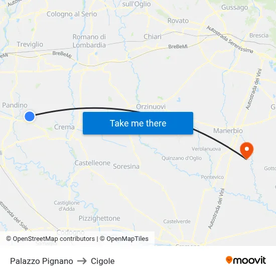 Palazzo Pignano to Cigole map