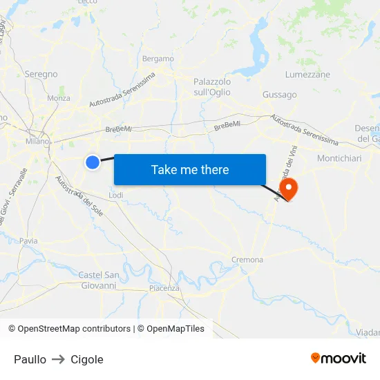 Paullo to Cigole map