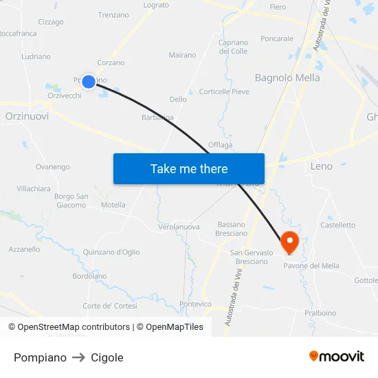 Pompiano to Cigole map