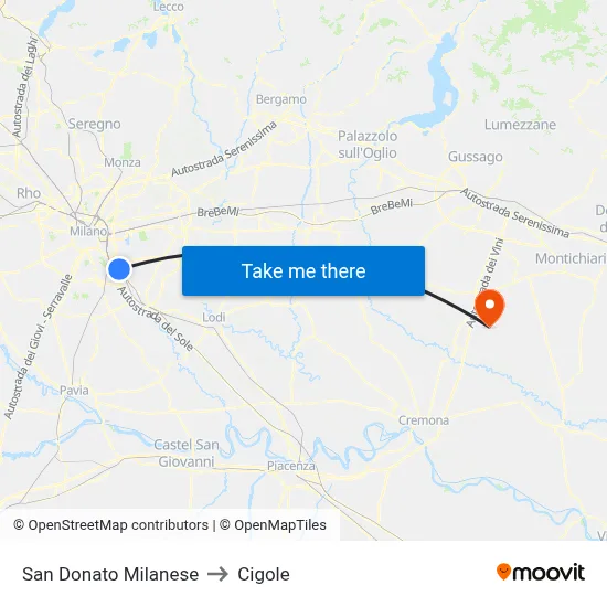 San Donato Milanese to Cigole map