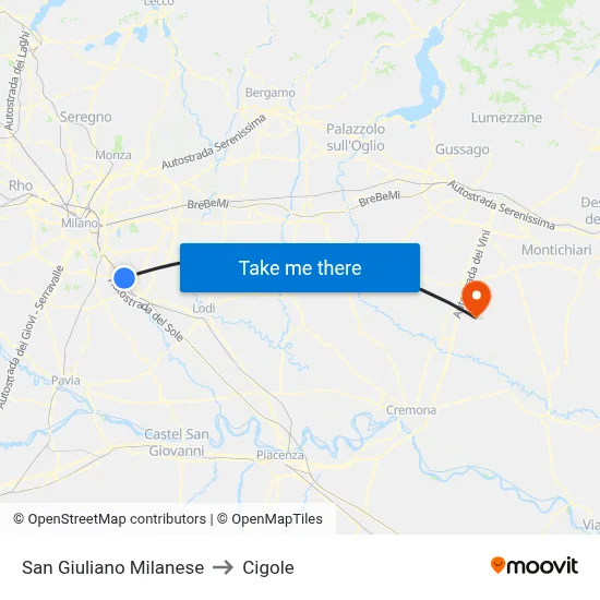 San Giuliano Milanese to Cigole map
