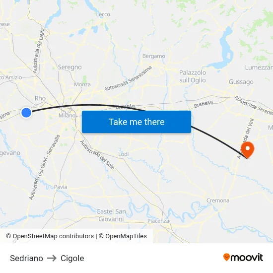 Sedriano to Cigole map