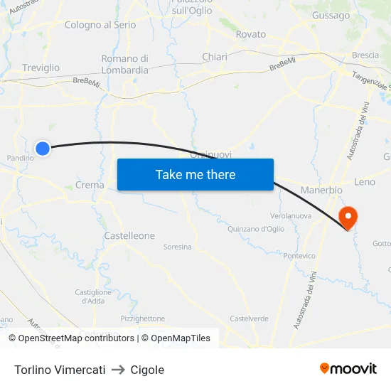 Torlino Vimercati to Cigole map