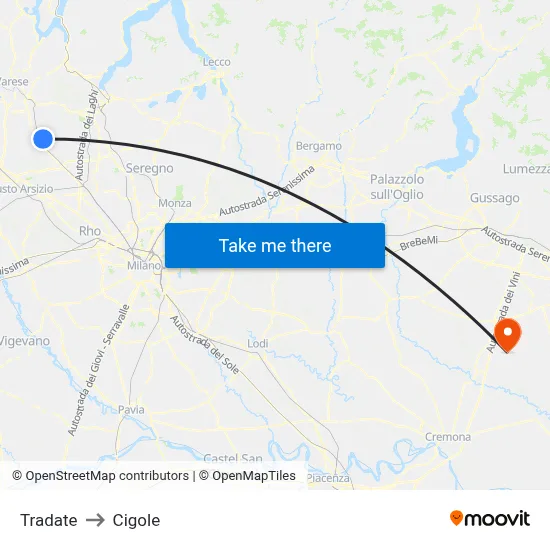Tradate to Cigole map