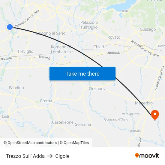 Trezzo Sull' Adda to Cigole map