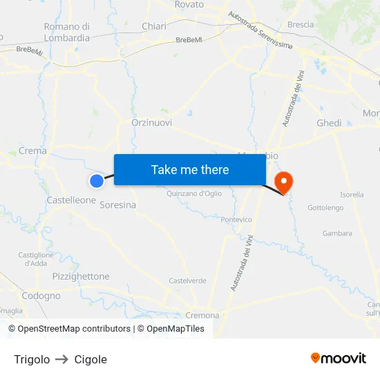 Trigolo to Cigole map