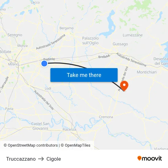Truccazzano to Cigole map