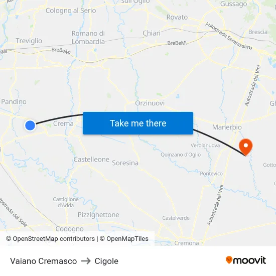 Vaiano Cremasco to Cigole map