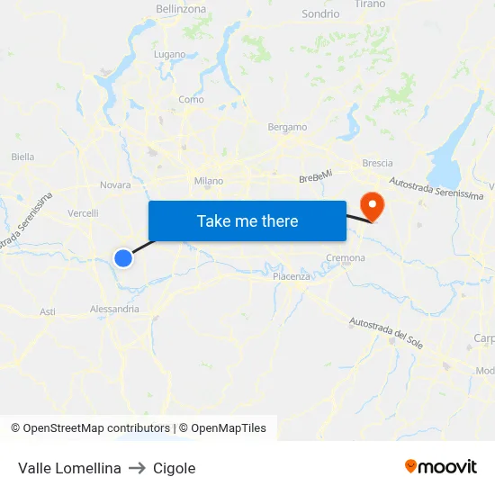 Valle Lomellina to Cigole map