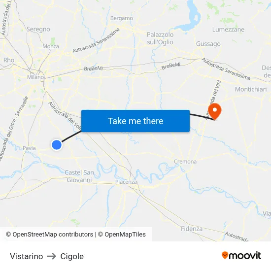 Vistarino to Cigole map