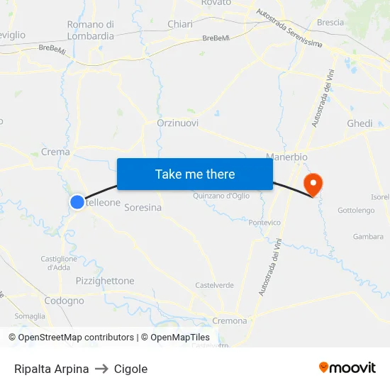 Ripalta Arpina to Cigole map