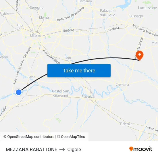 Mezzana Rabattone to Cigole map