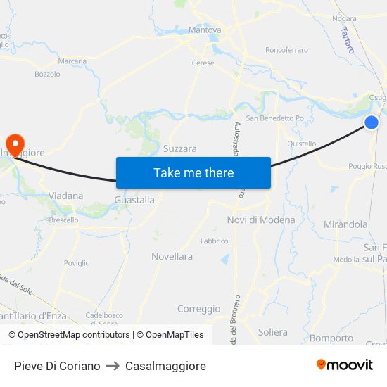 Pieve Di Coriano to Casalmaggiore map