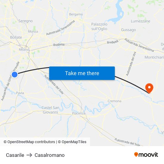 Casarile to Casalromano map
