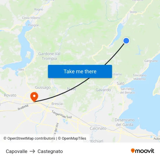 Capovalle to Castegnato map