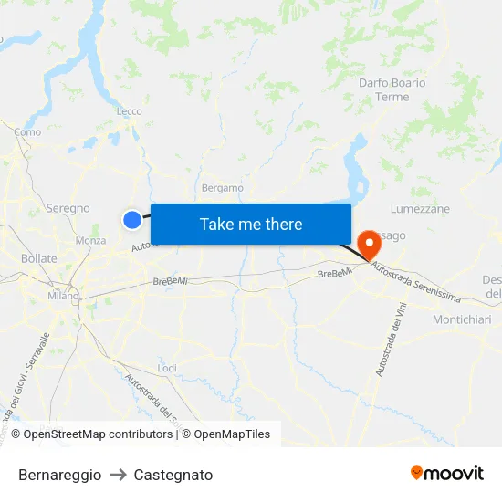 Bernareggio to Castegnato map